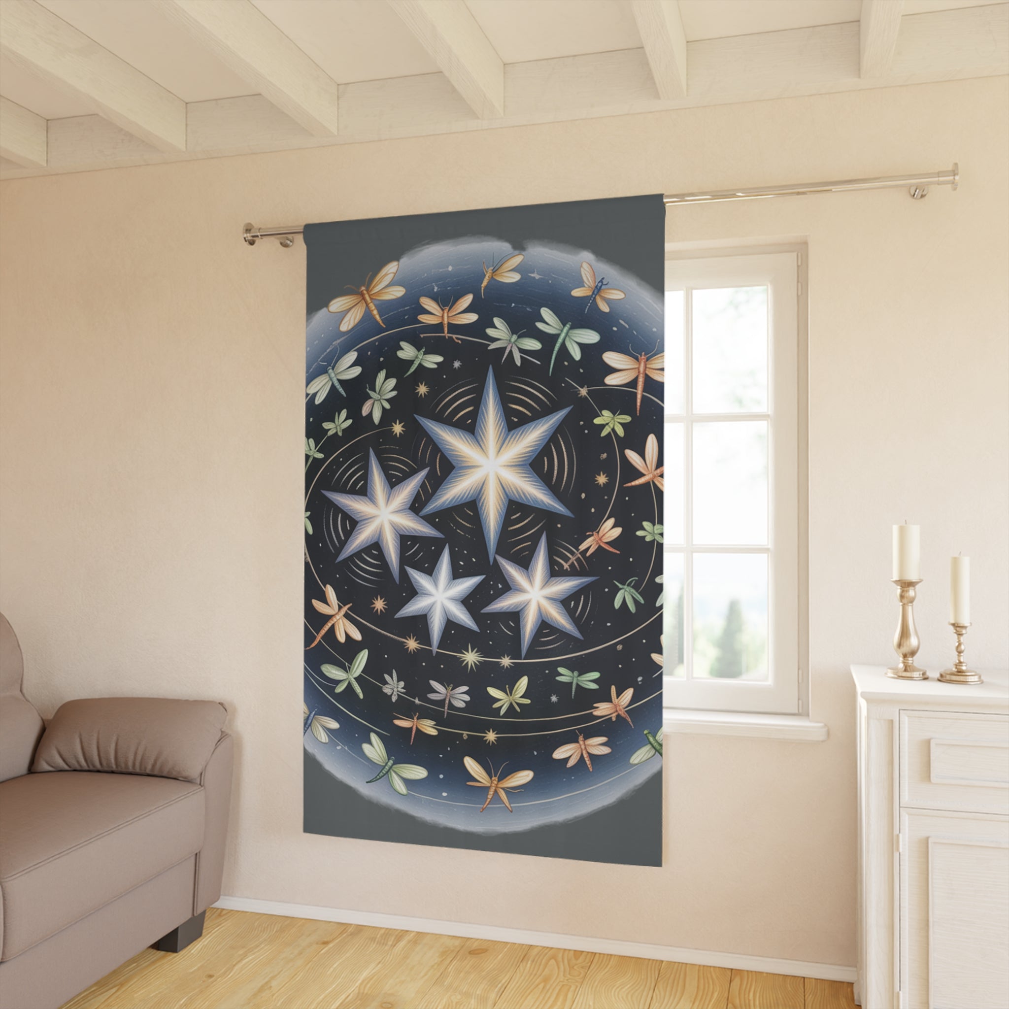 Celestial Starry Window Curtains, Night Sky Decor, Ethereal Home Accents, Boho Room Divider, Unique Space Art, Bedroom Drapes