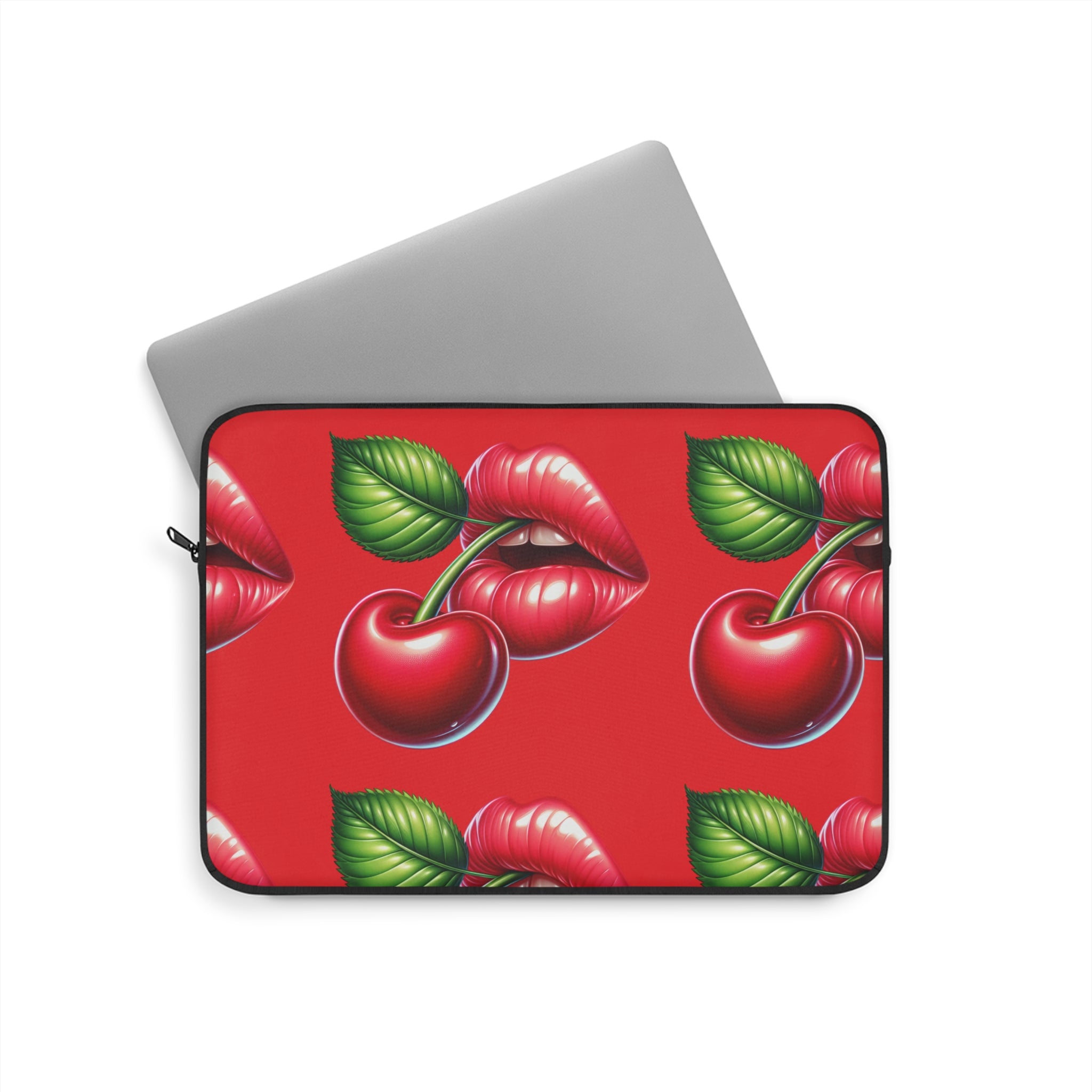 Cherry Kiss Laptop Sleeve | Trendy Tech Case, Cute Gift for Students, Fashionable Laptop Bag, Red and Green Sleeve, Cherry Pattern