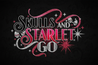 Phrase “SKULLS AND STARLET GO” use pink red black and glitter silver colors